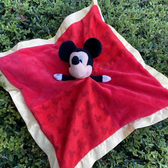 Red Gold DISNEY BABY Mickey Mouse SECURITY BLANKET Lovey NUNU with PLUSH HEAD - Picture 1 of 4